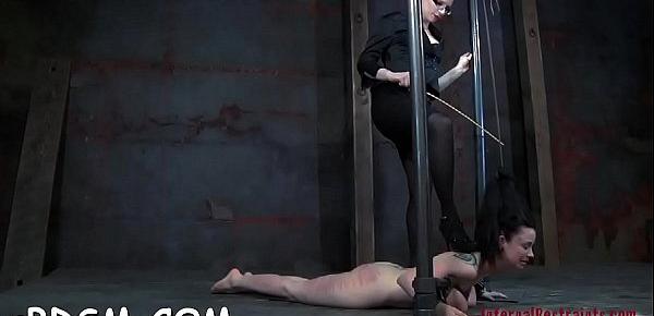  Chained up beauties get their pussy drilled by hangman